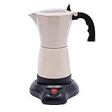 Qussse Espressokocher 6 Tassen mit Basis 300ml Aluminium Elektrische Moka Topf Kaffeemaschine 480W Espresso Kocher Kaffeekocher für 1-6 Personen