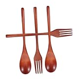 Cabilock 4 Stück Teiliges Holzbesteck Set Japanischer Stil Glatte Oberfläche Ergonomisch Geformt Langlebiges Wiederverwendbares Essbesteck für Küche Camping Tägliche Mahlzeiten