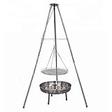 GLÜHZONE HKG 100 - Schwenkgrill aus Edelstahl mit Feuerschale - Dreibein Schwenker Holzkohlegrill (höhenverstellbar, einfach, robust, komplett Set, große Grillfläche Ø 50 cm) - für Camping und Garten