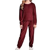 SMUXP Clearance of Sale 4–13 Jahre Mädchen 2-teiliges Outfit für Kinder, Samt, langärmelig, Rundhalsausschnitt, Sweatshirt, elastische Taille, Jogginghose, lange Hose, Sweatsuits, Samt-Sets 2025 Happy