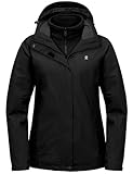 Little Donkey Andy 3-in-1 Skijacke Damen mit Fleece Warm Doppeljacke Wasserdichte Winddicht Softshell Regenjacke Outdoor Funktionsjacke mit Abnehmbare Kapuze Schwarz XXL