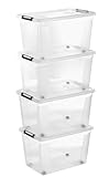 Gardissimo 4 er Set Aufbewahrungsbox mit Deckel und Rollen Clip 60 Liter, Kunststoff Boxen Stapelboxen Plastik, MADE IN Europe, Clip-Verschluss, BPA-frei transparent/durchsichtig