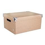 Rayher Hobby Aufbewahrungsbox, mit Deckel, Pappmaché, natur, 32,5x25x16cm, mit Metallecken und Haltegriffen, zum Zusammenfalten, Ordnungshalter, Schachtel, FSC Recycled 100%, 67257000