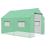 Outsunny Foliengewächshaus, 2 x 3 x 2 m Treibhaus mit UV-Schutz, Winddichtes Gewächshaus, Tomatenhaus mit Rolltür, Rollfenster, Stahl, für Garten, Grün