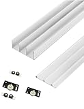 Schiebetür-Kit-Schiene, Aluminium-Schiebetürschiene, Riemenscheiben-Führungsschiene, for Glastüren von Kleiderschrankschränken(Cream,Three -track 39.4'/100cm)