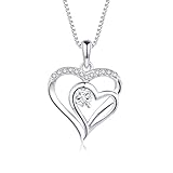Loutade Kette Silber 925 Damen, 925 Sterling Silber Herz Halskette mit AAAAA Cubic Zirkonia, 45+5cm Silber Kette mit Forever Love Herz Anhänger, Halskette Geschenk für Frauen Freundin zum Geburtstag