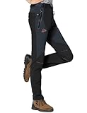 Rdruko Skihose Damen Wasserdicht Winterhose Gefüttert Warme Softshellhose Winter Outdoorhose Winddicht Thermohose für Outdoor-Aktivitäten (Schwarz, L)