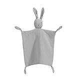 Schmusetuch, Kuscheltuch mit Hase-Köpfchen,Doppellagiger Tüll aus 100% Bio-Baumwolle,Baby Geschenk zur Geburt Junge & Mädchen (grau)