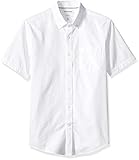 Amazon Essentials Herren Kurzärmeliges Oxford-Hemd mit Brusttasche, Schmale Passform, Weiß, XS