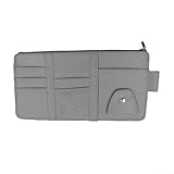Organizer mit mehreren Fächern für Auto-Sonnenblende mit großem Reißverschlussfach, Netztasche, Kartenhalterfächern und Brillenclip, entworfen für die Aufbewahrung im Auto (grau)