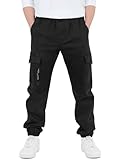 CAMLAKEE Cargohose Jungen Jogginghose Kinder Cargo Hosen Jungs Arbeitshose mit Elastischem Bund Schwarz DE: 164-170 (Herstellergröße 170)