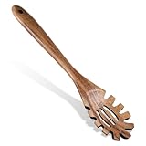 JIYIN Spaghettilöffe Holz, 32 Cm Nudellöffel Spaghetti Löffel mit Zähnen Spaghettizange Nudelkelle für Nudeln Spaghetti Kochen Backen Spülmaschinenfest