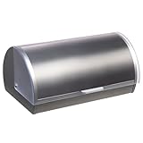 HollyHOME Brotkasten aus Metall mit mattiertem Rolldeckel aus Kunststoff, extragroße Brotbox für die Küchenarbeitsplatte, Visualisierung von Brotaufbewahrung, Brothalter, Silber