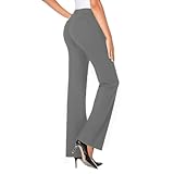 Damen-Arbeitshose mit hoher Taille, für Arbeit, Büro, Business, mit Taschen, einfarbig, leger, Bootcut-Hose, smart, tailliert, fein ausgestellte Hose, grau, L
