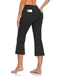 MOVE BEYOND Butterweiche Damen Bootcut Yogahose Capris mit 4 Taschen Bauchkontrolle Workout Bootleg Arbeitshose, Schwarz, XL