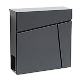 Wiltec Designer Briefkasten V23 anthrazit 370 x 105 x 370 mm, Wandbriefkasten mit Schloss und Zeitungsrolle, Postkasten aus pulverbeschichtetem Stahl