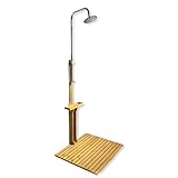 BURI Gartendusche aus geöltem Kiefernholz mit verzinktem Eisen 75x75x221cm Dusche Garten Außendusche mit Bodenplatte outdoor Holz Holzdusche