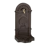 Relaxdays Standbrunnen, Antik-Stil, HBT: 82,5x39x32 cm, Nostalgie, Garten, Terrasse, Wasserhahn, Becken, stehend, braun, Aluminium