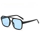 HANYX Quadratische Sonnenbrille mit doppeltem Träger, für Damen und Herren, trendiges Fahren, Angeln, Golf, UV400-Schutz, reflektierende Gläser, schwarzblau, Medium