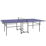 SPORTNOW Tischtennistisch mit Rollen, Tischtennisspiel-Set in Viertel Klappbar, Tischtennisplatte mit 2 Tischtennisschlägern, 3 Bällen, Stahl, Outdoor Indoor, 274 x 152,5 x 75,5 cm, Blau