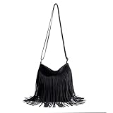 HuiYStar Damen Western-Fransen Umhängetasche Tote Bag Boho Quaste Hobo Schultertasche Vintage Wildleder Kleine Handtasche