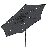 Kingsleeve® Sonnenschirm Balkon 300cm LED Beleuchtung UV Schutz 80+ Solar Schutzhülle Groß Kurbel Knickbar Terrasse Gartenschirm Marktschirm Anthrazit