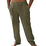 Gefomuofe Leinenhose Herren Lang Sommer Dünne Sommerhose mit Krawattenmuster Einfarbig Sommer Strandhose Haremshose Herrenhose Strandhose mit Kordelzug
