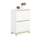 SoBuy Schuhkipper mit 2 Klappen Schuhschrank schmal Schuhregal mit 4 Ablageflächen Schuhkommode Schuhablage Weißnatur BHT ca. 60x91x34cm FSR193-WN