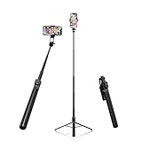180 cm Selfie Stick Stativ mit Bluetooth-Fernbedienung & 360° Kugelkopf, Ausziehbares Aluminium-Handystativ, Leichtes Reisestativ für iPhone/GoPro/Android