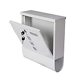 Wiltec Briefkasten weiß 300 x 85 x 330 mm, Wandbriefkasten mit Zeitungsfach, Schloss, Sichtfenstern und Namensschild, Postkasten aus Stahl galvanisiert