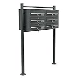 Wiltec 6er Briefkastenanlage Anthrazit 898 x 270 x 1150 mm, Standbriefkasten mit 2x3 Fächern, Schlüssel und Namensschild, Briefkasten Postkasten mit Ständer