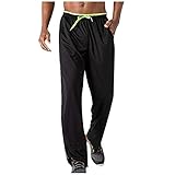 Trainingshose für Herren, lockere Passform, leicht, hoher Stretch, Kordelzug, Sweathose mit Taschen, bequem, atmungsaktiv, reine Farbe, Freizeithose, mittlere Taille, Laufhose, Baggy, grün, M