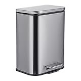 Relaxdays Mülleimer, 5 l, Fingerprint Schutz, Soft-Close, Pedal, entnehmbarer Inneneimer, Treteimer, Edelstahl, Silber