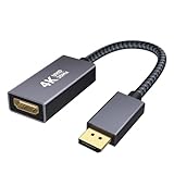 DisplayPort auf HDMI Adapter 4K, [Vergoldete, Geflochten, Aluminiumhülse] Unidirektionaler DP Stecker auf HDMI Buchse Konverter Kampatibel für Desktop/Laptop/Grafikkarte, Lenovo, HP, Dell, und Mehr