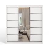 ML Furniture D6 Schiebetüren Kleiderschrank 200 cm mit Spiegel - Schlafzimmermöbel, Aufbewahrung - Mehrzweckschrank - Farbe: Weiß - 3 Schiebetüren