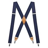 Hosenträger Herren Extra Stark Breit 35mm, Hosenträger für Herren Y-form mit Umwandelbar Abnehmbar 4 Clips Elastisch Einstellbar Läng Suspenders Men Dunkelblau
