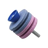 TopHomer Rasenmähermesserschärfer mit Bohrmaschine, 4-Schicht-Schleifstein für Gartengeräte mit Klingenwuchtung für Bohrmaschine, Schere, Sense, Schlitzer