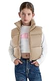 maoo garden Mädchen Winter Pufferweste Daunenimitat kurz geschnitten leichte wasserabweisende ärmellose Jacke für große Mädchen Beige 6 Jahre