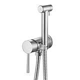 Handhaltbares Edelstahl Bidet mit Nickel Mattfinish inklusive Kalt Warmwasser Funktion sowie G1/2 Zoll und G3/8 Zoll Toilettenventil zur seitlichen Montage am Badezimmerschrank,muslimische Dusche