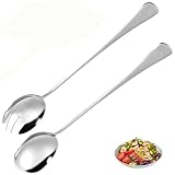 Salatbesteck Set aus Edelstahl,28 cm Servierlöffel und Salatgabel, Hochglanzpoliertes Vorlegebesteck für Salat, Nudeln und Dessert, Ideal für Familie, Picknick, Camping, Hotels und Restaurants