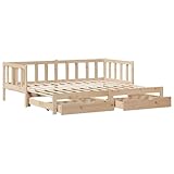 vidaXL Tagesbett, Bettsofa Ausziehbar mit Schubladen, Gästebett ohne Matratze mit Lattenrost, Ausziehbett Schlafsofa, 80x200cm Massivholz Kiefer