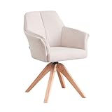 B&D home® Esszimmerstuhl Daisy drehbar – mit Armlehnen, 360° Drehfunktion, Webstoff in Creme, Massivholzgestell Natur, komfortabel gepolstert, skandinavisch, Loungesessel für Küche & Wohnzimmer