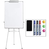 DOEWORKS Flipchart Ständer Whiteboard Stativ 90 x 60cm, Trocken Abwischbare Magnetische Whiteboard Staffelei, Höhenverstellbares und Faltbares Whiteboards für Zuhause Schule Büro, Weiß