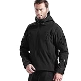FREE SOLDIER Herren Winterjacke Military Softshell Jacken Outdoor Fleecefutter Winddichte Wasserdichte Jacke mit Kapuze Warme Taktische Jacken mit Mehreren Taschen für Jagdausflüge (Schwarz,L)
