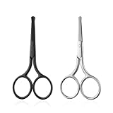 GUTERTOP 2 Stück Bartschere Männer, Runder Spitze Nasenhaar Schere, Edelstahl Nasenschere für Haare Wimpern Schnurrbart Nase (Schwarz und Silber)