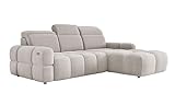 DomiMeble DomoHome Freistehend Ecksofa Mateo Rechte Seite Beige 273×183×86/99 cm mit Schlaffunktion & Bettkasten | Memphis Stoff hydrophob, Kopfstützen, HR‑Schaum & Federkern