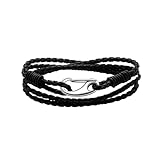 Viwind Lederarmband Damen Geflochtenes 19/20cm Leder armbänder for Damen Männer Multilayer Karabiner aus Edelstahl Manschette Wickelarmband Mit Geschenkbox (20cm, Schwarz)