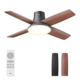 Dreo Ceiling Fan with Light and Remote Control, 44 Inch Flat Black Reversible 5CC 6 Level Dimmable 6 Speeds Quiet Timer Easy Assembly for Bedroom