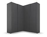 Rauch Möbel Quadra Schrank Eckschrank Schwebetürenschrank, Grau metallic, Schwarz, 4-trg., inkl. 2 Kleiderstangen, 12 Einlegeböden, 3 Schubladen, BxHxT 181x229x187 cm