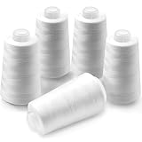 Votoko 5 Konen Overlockgarn Nähgarn, 100% Polyester Nähmaschinen garn Set, 40/2 Je 3000 Yard (2743 Meter), Insgesamt 15000 Yard, Overlock Nähgarn für Stickmaschine, Handnähen (5 Weiß)